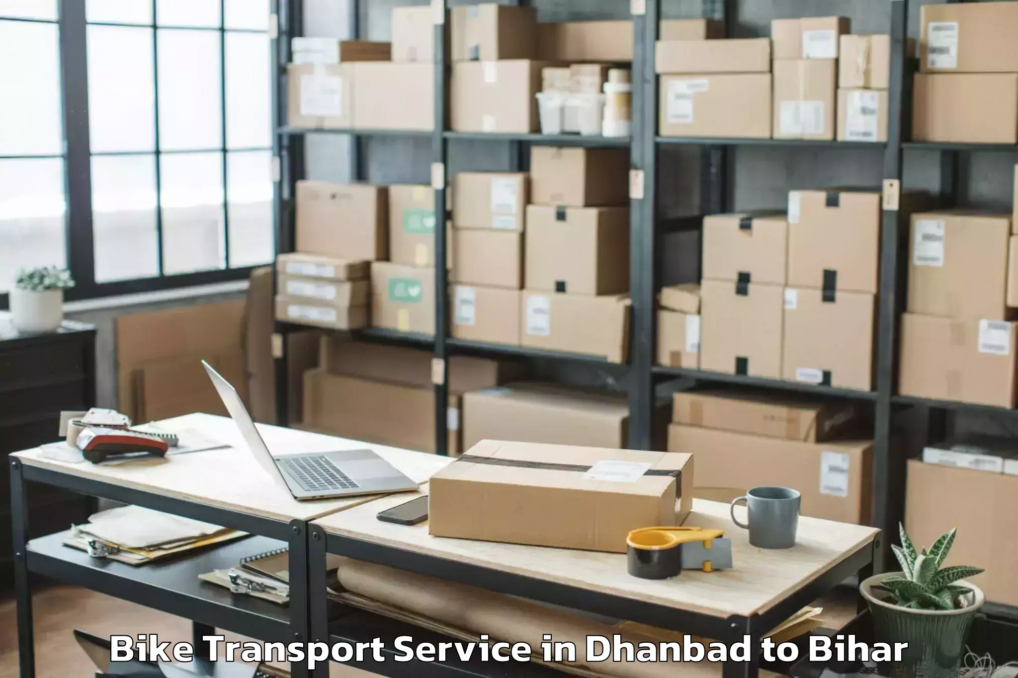 Trusted Dhanbad to Harsidhi Pakariya Bike Transport